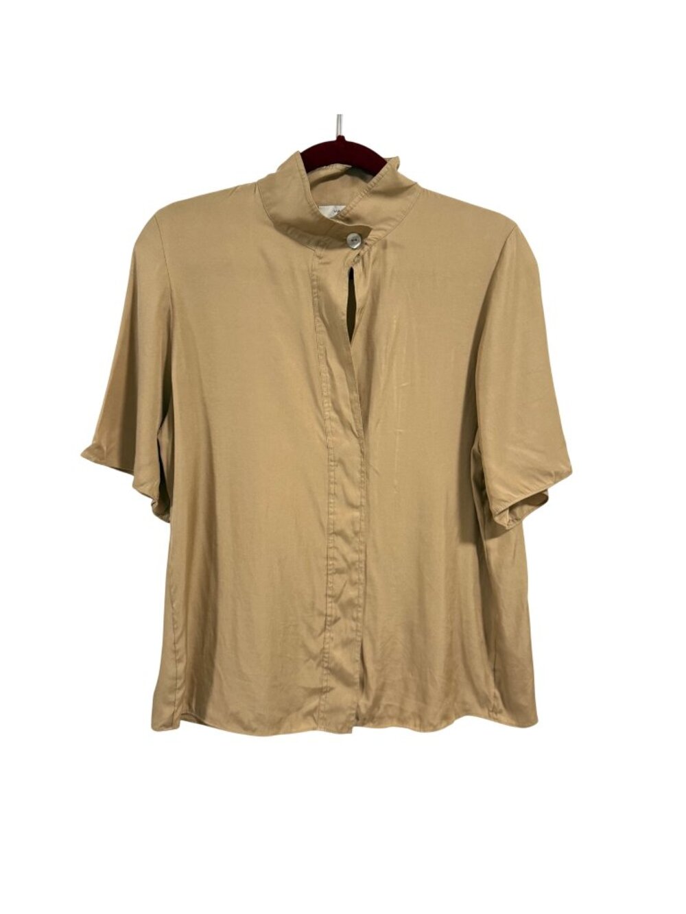 Vince Silk Blend Satin Stand Collar Tan Blouse Size XS
